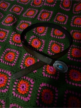 Ariat Brown Belt with Turquoise Concho Buckle